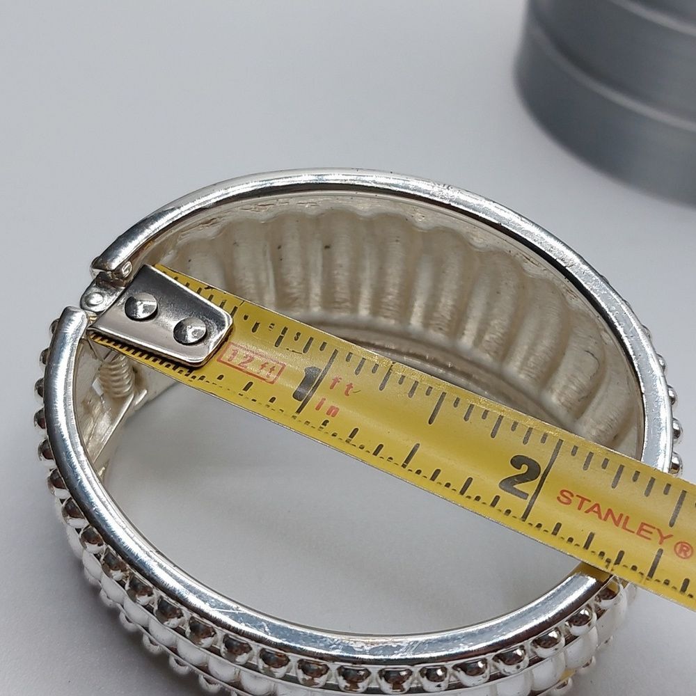 Retro Shiny Silver Tone Studded Look Hinged Cuff Bracelet - Picture 5 of 8
